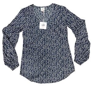 CAbi Blue White Purple Love Amore Balloon Sleeve Te Amo Blouse size XS NEW Tags